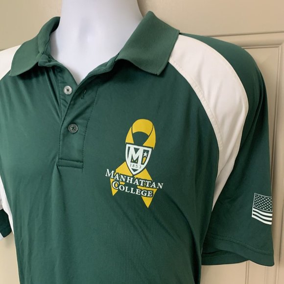 Manhattan College Polo Shirt Jaspers Green Mens Small US Flag Cool Dry Golf NCAA - Picture 1 of 11